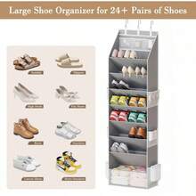 Criusia Shoe Storage Rack, Door Hanging Shoe Organizer, Large Deep Pocket Hanging Closet Shoe Storage, Suitable For Storing 5 Pairs Of Sneakers, Sandals, Boots, Gray, Hanging Shoe Organizer - Grey - View 7
