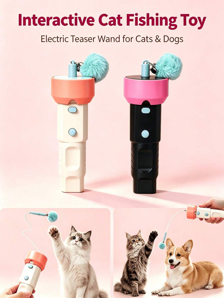 Electric Cat Teaser Toy With Automatic Retractable Fur Ball Launcher, Hands-Free Interactive Toy For Indoor Cats, Automatic Fur Ball Recovery, Boredom Relief Toy For Kittens And Adult Cats, Pet Toy