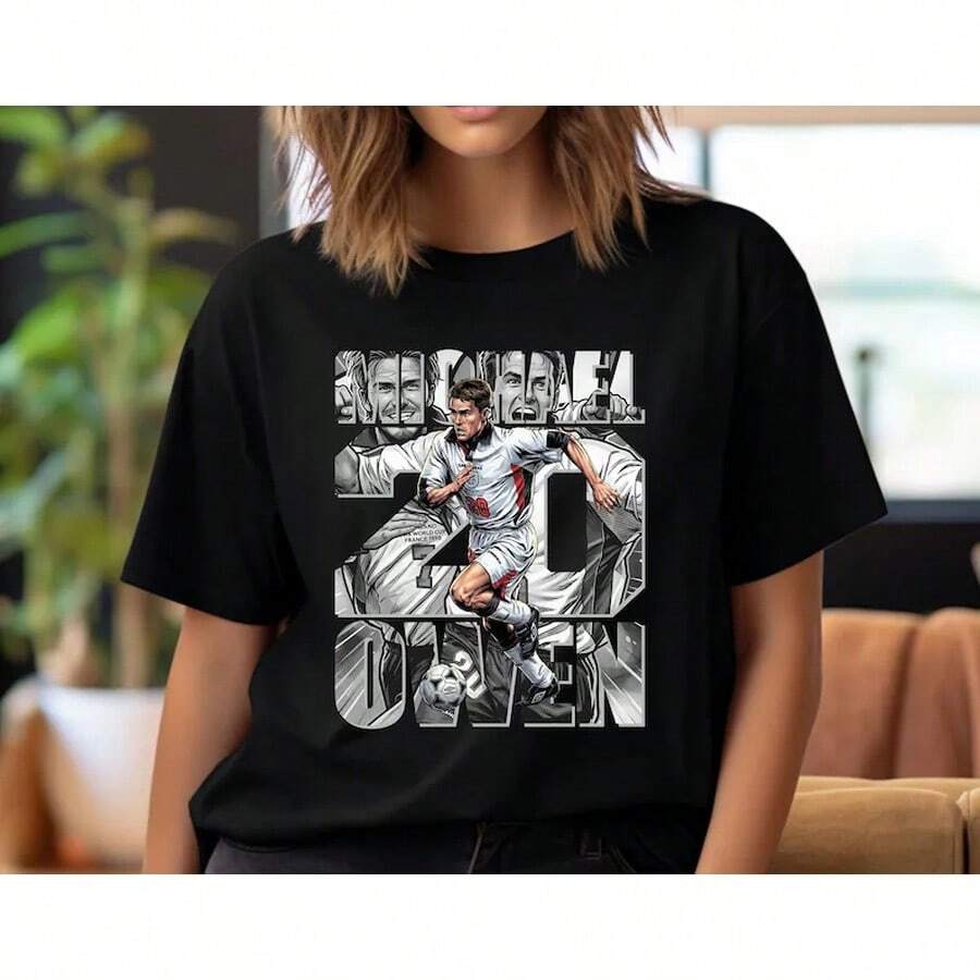 Diseño de Camiseta de Jugador de Fútbol en PNG: Imagen Gráfica Cómica de Owen para Sublimación, DTF (Descarga Instantánea) - Negro - Ver 1