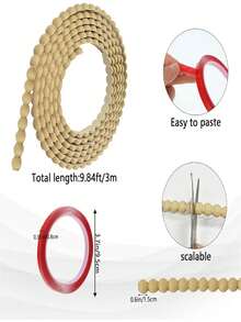 Garis Dekoratif Manik-Manik Warna Kayu 10 kaki, Perekat Mandiri 15mm, Tempel dan Lepas untuk Dinding, Kamar Mandi, Bingkai Cermin, Lis, Furnitur DIY, Pintu, Lemari, Dekorasi Rumah - A - View 4