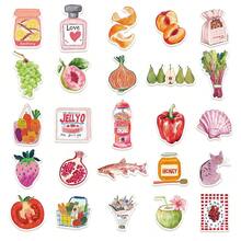 50pcs Watercolor Aesthetic Fun Doodle Stickers, Including Fruit, Bread And Beverage Elements, Mediterranean Style Gift Decoration Scrapbook, Vinyl Stickers Suitable For School Supplies, Laptop, Skateboard, Diary, Phone, Water Bottle, Guitar, Luggage And More - Multicolor (B) - View 4