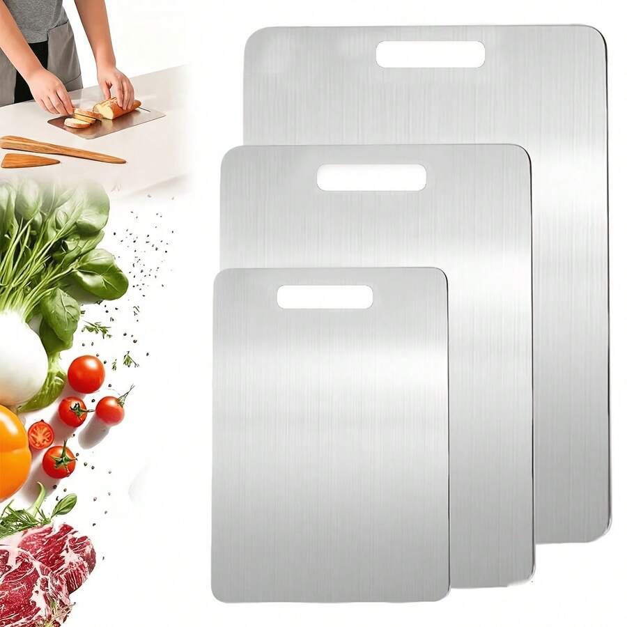 1pc/3pcs Stainless Steel Cutting Board, Dishwasher Metal Cutting Board Set, Kitchen Meat Fruit Vegetable Cutting Board, Mother's Day Valentine's Day Gift, Durable - View 1