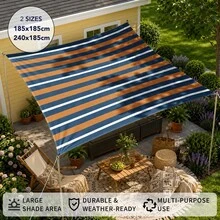 1pc Blue & Orange Striped Nautical Style Large Sun Shade Canopy, UV Protection, Sturdy & Durable, Easy Installation, Suitable For Beach, Garden, Patio, Includes Rope - Multicolor - View 6