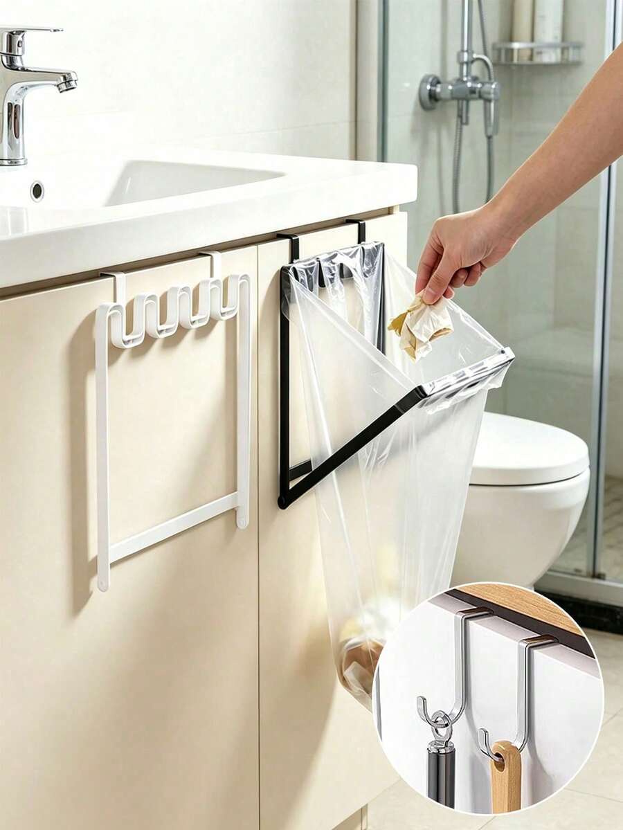 1pc Foldable Trash Bag Holder Stand Minimalist Hanging Plastic Bag Organizer Rack Kitchen Storage Shelf Space-Saving Portable Wall Mount Easy Installation Without Drilling Bathroom Home Organization Accessories