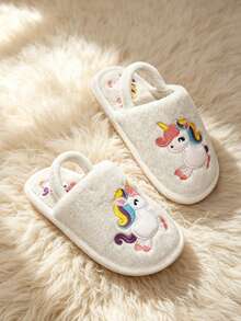 Autumn/Winter Cartoon Unicorn Warm Slippers, Lightweight Indoor Plush Slippers For Boys, Girls And Infants - White - View 3