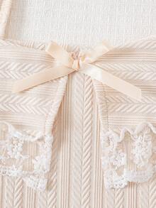 Autumn/Winter Girls' Fashion Elegant Spaghetti Strap Contrast Lace Dress - Apricot - View 4