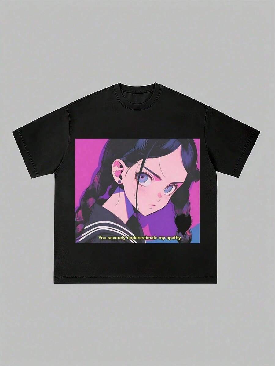Camisetas España Quote Anime Algodón Grueso Halloween Camiseta Gráfica Casual - Negro - Ver 1