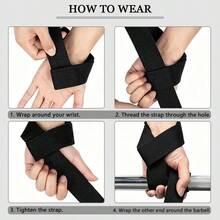 1 Pair Sports Fitness Wrist Straps, Pull-Up, Weightlifting Training Wrist Wraps, Deadlift Grip Support Straps - Black - View 4