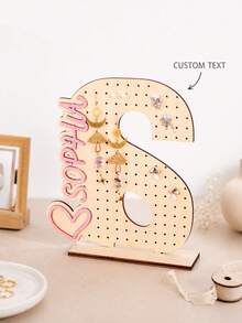 1pc Customized Wooden Letter Earring Stand, Personalized Jewelry Display Stand, Ear Stud Storage Rack, Desktop Storage Rack, Suitable For Placement On The Dressing Table. Suitable As Birthday Or Bridesmaid Gifts. - Multicolor - View 9