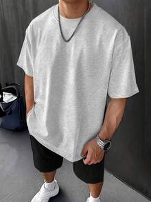 Classic American Tee, Oversized 180g Sturdy Cotton, Everyday Essential Crew Neck For Men - 灰色 - 查看 16