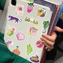 50pcs Watercolor Aesthetic Fun Doodle Stickers, Including Fruit, Bread And Beverage Elements, Mediterranean Style Gift Decoration Scrapbook, Vinyl Stickers Suitable For School Supplies, Laptop, Skateboard, Diary, Phone, Water Bottle, Guitar, Luggage And More - Multicolor (B) - View 2