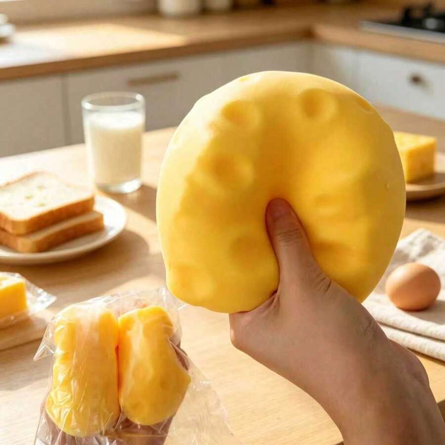 Realistic Moldable Cheese Squishy, Slow Rebound Stress Relief Squeeze Toy, Emotional Release Fingertip Decoration, Creative Relaxation Gift, Suitable For Daily Office Desk Use