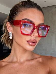 1 Paar Damen-Brille mit quadratischem großem Rahmen, elegant und hautschmeichelnd, ohne Sehstärke, Campus-Stil, gesichtsschmeichelnd, geeignet für den Alltag, Büro, Fernsehen, Gaming und als Handy-Dekoration - Hong Ping - Übersicht 1