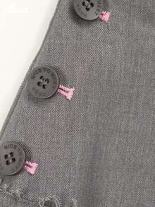 CHUU High Waist Button Pleated Skirt For Women, Autumn College Style Letter Embroidery A-Line Skirt - Grey - View 8