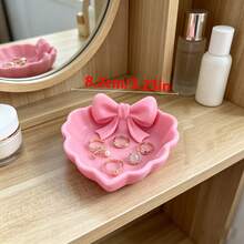 1pc Heart-Shaped Jewelry Tray With Bow Design, Pink Bow Style, Durable Plastic Material, Suitable For Storing Jewelry, Rings And More, Perfect For Vanity, Desk, Bedside Table, Desktop Decoration - Multicolor - View 3
