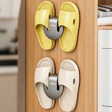 1/2pcs Wall Mount Slipper Holder Waterproof Shoe Rack Hook Bathroom Space Saving Storage Organizer Shelf Hanger Punch Hanging Waterproof Slippers Holder - Grey - View 5