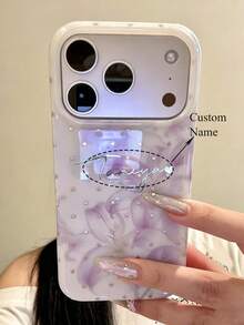 Personalized Customized DIY Name Splicing Lattice Floral Lens Protection Glossy Phone Case Compatible With IPhone 17 Pro Max 17Pro 17 16 15 Pro Max Stylish Soft Back Cover Gift - White - View 1