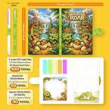 1 Set de Notas Adhesivas con Tema de Dinosaurios, con Cuaderno e Índices - 180 Hojas, para Uso en Estudio y Oficina - Unitalla - Ver 2