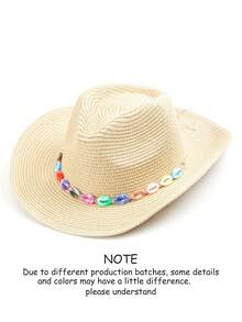 1 pieza Sombrero de vaquero de paja bohemio de unicolor, casual, protección solar, adecuado para todas las estaciones, unisex, versátil para el transporte - Sombrero con forma de lágrima - Ver 52
