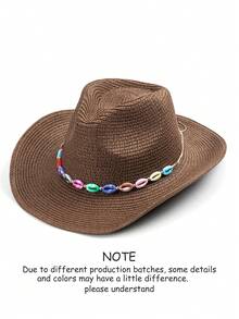 1 pieza Sombrero de vaquero de paja bohemio de unicolor, casual, protección solar, adecuado para todas las estaciones, unisex, versátil para el transporte - Sombrero con forma de lágrima - Ver 45