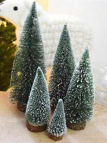 10pcs/1pc Snow Green Mini Artificial Christmas Tree, Small Christmas Tree Set With Wooden Base, Christmas Tabletop Decor, Winter Home, Winter Christmas Decoration Furniture - Multicolor - View 5