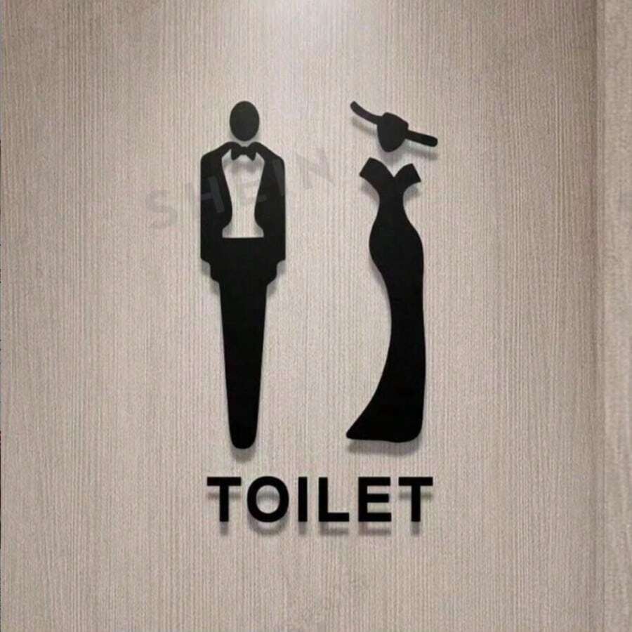 1pc 2D Acrylic Bathroom Door Sign With 3D Pattern, Men/Women Restroom Sign, Office/Public Toilet Notice - 1PC - View 1