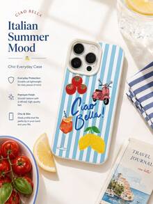 1 buah Casing Ponsel Matte Anti-Jatuh dengan Kamera 2D Motif Liburan Musim Panas Mediterania Italia, Kompatibel dengan iPhone 17 Air 16 15 14 13 12 11 Pro Max Plus - Krem - View 5