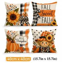 4 Stück Herbst-Kariert-Kürbis-Themen-Muster einseitig bedruckte Kissenbezüge/Kissenbezüge, Multi-Szenen-Atmosphären-Dekoration Kissenbezüge geeignet für Wohnzimmer, Sofa, Schlafzimmer, Kissenfüllungen nicht enthalten - Verschiedenfarbig - Übersicht 11