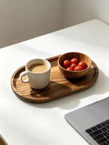 Oval Wooden Tray, Multi-Functional Wooden Plate, Kitchen Essential, Stackable Wooden Snack Plate, Autumn Decor, Suitable For Displaying Desserts, Cookies, Cheese, Fruit, Nuts. Perfect For Breakfast, Afternoon Tea Parties And Picnics - Brown - View 7