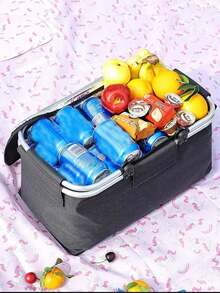 Foldable Insulated Picnic Basket, Thickened Aluminum Frame, Aluminum Foil Lining With Oxford Cloth Material, Waterproof, Leak-Proof, Cold-Keeping, Fresh-Keeping, Large Capacity, Strong Load-Bearing; Portable Dual Zipper Design, Easy To Clean, Suitable For Camping, Picnic - A - View 6