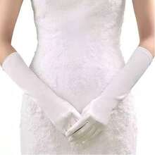 Women's Shiny Satin Lycra 38cm Solid Color Christmas New Year Party Wedding Gloves, 1 Pair - White - View 4
