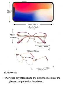 1 Pair Women's Cat Eye Metal Frame Charming Elegant Exquisite Plano Glasses, Suitable For Reading, Gaming, Watching TV, Computer And Phone, Unisex Eyewear Accessory - Clear - View 4