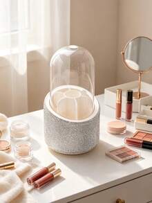 1pc Rhinestone Rotating Makeup Brush Holder Cosmetic Storage Rack Desktop Vanity Organizer Eyeshadow Brush Lipstick Holder Pen Holder, Rotating Dust-Proof Makeup Brush Storage Box Cosmetic Organizer Lipstick Eyeshadow Storage Rack Desktop Pen Holder - Silver - View 10