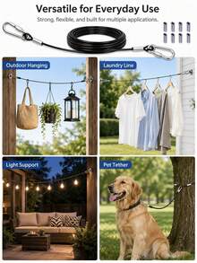 15m Coated Safety Rope With Hooks Heavy Duty Stainless Steel Cable - Suitable For Clothesline, Dog Leash, Balcony/Hanging Anti-Slip Anti-Rust Weather-Resistant Steel Wire Rope - 4 Length Options (Large), Clothesline - Multicolor - View 4