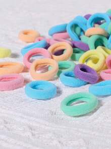 100/50PCS Colorful Small Hair Ties, Mini Polyester Seamless Hairbands Women's Hair Accessories - Multicolor - View 6