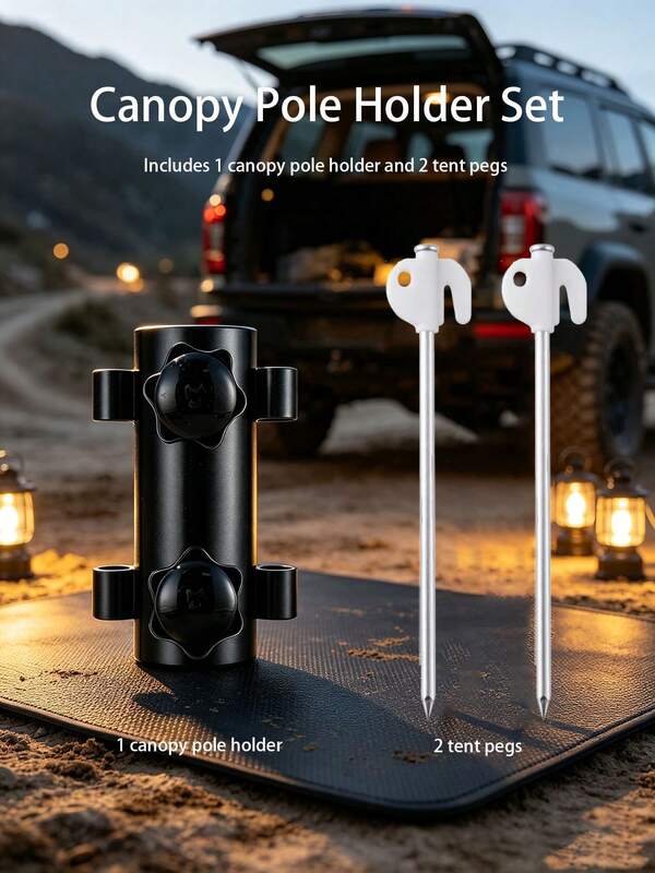 1 Set Multi-Function Tent Pole Base Fixer, Adjustable Locking Tent Pole Anchor, High-Hardness Metal Tent Stakes, Outdoor Camping Tent Fixing Tool