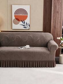 1PC Fleece Fabric Anti-Slip Elastic Decorative Sofa Cover Jacquard Leaf Pattern Pet-Friendly Dirt-Resistant Dust-Proof Sofa Slipcover Suitable For 1/2/3/4 Seater Sofa All Seasons - Brown - View 7
