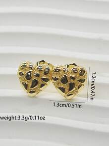 1 Pair Fashion Asymmetrical Texture Heart Gold Block Stud Earrings, Women's Fashion Daily Hip-Hop Versatile Party, Gathering Wear Earrings, Christmas, Halloween, Valentine's Day Gift - Gold - View 6