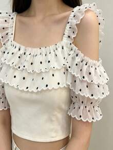 1 Yard White Polka Dot Double Layer Ruffle Lace DIY Clothing Sewing Decor Doll Clothes Accessories Headpiece - Double Layer - View 9
