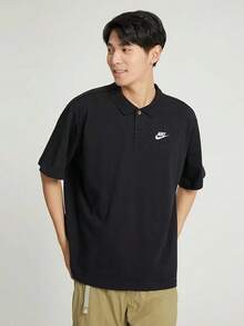 Nike Club Men's Casual Comfortable Versatile Solid Color Brand Logo Polo Collar Short Sleeve T-Shirt - Black - View 1