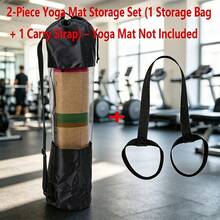 Yoga Mat Storage Set, (Storage Bag + Strap), 90*30cm Large Capacity Mesh Yoga Mat Storage Bag, With Elastic Strap Compatible With 8-10mm Yoga Mats, Portable Fitness Carry Bag, Foam Roller Storage Bag, Breathable Shoulder And Hand Carry Design, Yoga Mat Not Included - Multicolor - View 5