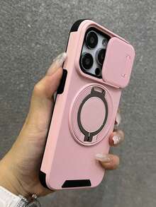 Casing Kompatibel Dengan iPhone 18 17 16 14 13 12 15 Pro Max Plus 16e 17e Air Armor Slide Camera Ring Magnetic Stand Shockproof Phone Kompatibel Dengan Galaxy/MOTO - Rose Gold - View 2