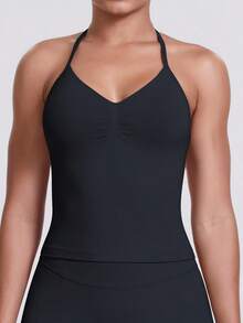Women's Yoga Sports Bra Sleeveless Athletic Top Elastic Fitness Workout Tank Top Breathable - Black - View 7