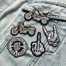5 Pcs Biker Gothic Iron On Embroidered Patch,Motorcycle Skeleton Rock Applique, Punk Streetwear Badge For Denim Jacket Backpack Hat Clothes DIY Mending Decor Accessory - Multicolor - View 1