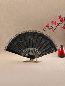 Breezier 双层蕾丝公主扇，优雅复古中式黑色蕾丝折叠手扇，时尚折叠手扇，派对节日配饰，夏季，假日，旅行必备，露营 - 彩色 - 查看 9