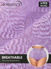 Morelect 4pcs/Pack Women Plus Size Lace Panties, High Waist Tummy Control Sexy Daily Underwear - Multicolor - View 6