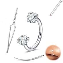 3pcs Stainless Steel Horseshoe Septum Nose Rings With 1pc Piercing Tool And 1pc Guide Needle, Round Zirconia Rhinestone Ear Cartilage Ear Bead Ear Canal Body Piercing Jewelry 18G 8MM - Multicolor - View 17