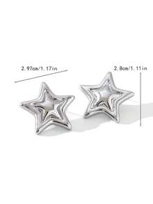 1 par de pendientes de estrella dorada para mujer, pendientes de estrella de cinco puntas para mujer, pendientes de estrella chapados en oro liso, pendientes de boda, pendientes de acero inoxidable, hipoalergénicos, sin níquel, pendientes de estilo vintage exagerado para mujer - Pendientes de estrella - Ver 5