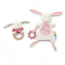 2pcs Cute Rabbit Baby Soothing Toy Set, Soft Plush Rabbit Comfort Blanket And Wooden Ring Rabbit Rattle, Baby Sensory Soothing Toys, Perfect Gift For Newborn Baptism - Multicolor - View 13