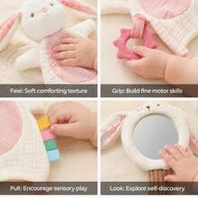 3pcs Cute Rabbit Baby Soothing Toy Set, Plush Rabbit Ring Rattle, Soothing Blanket And Animal Hand Mirror, Baby Visual Sensory Soothing Toys, Newborn Baptism Gift - Multicolor - View 12